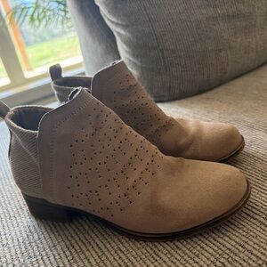 Toms Taupe Perforated design with canvas zip up inside Ankle Booties